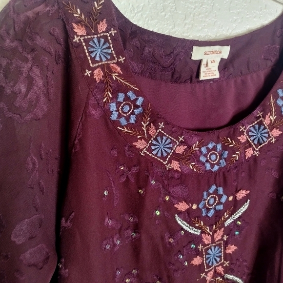 Sundance embroidered embellished drawstring long sleeve blouse sz Xs - Picture 2 of 7
